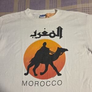 Morocco Camel Desert Sun Summer Vintage 80s 90s T Shirt Marrakech White West